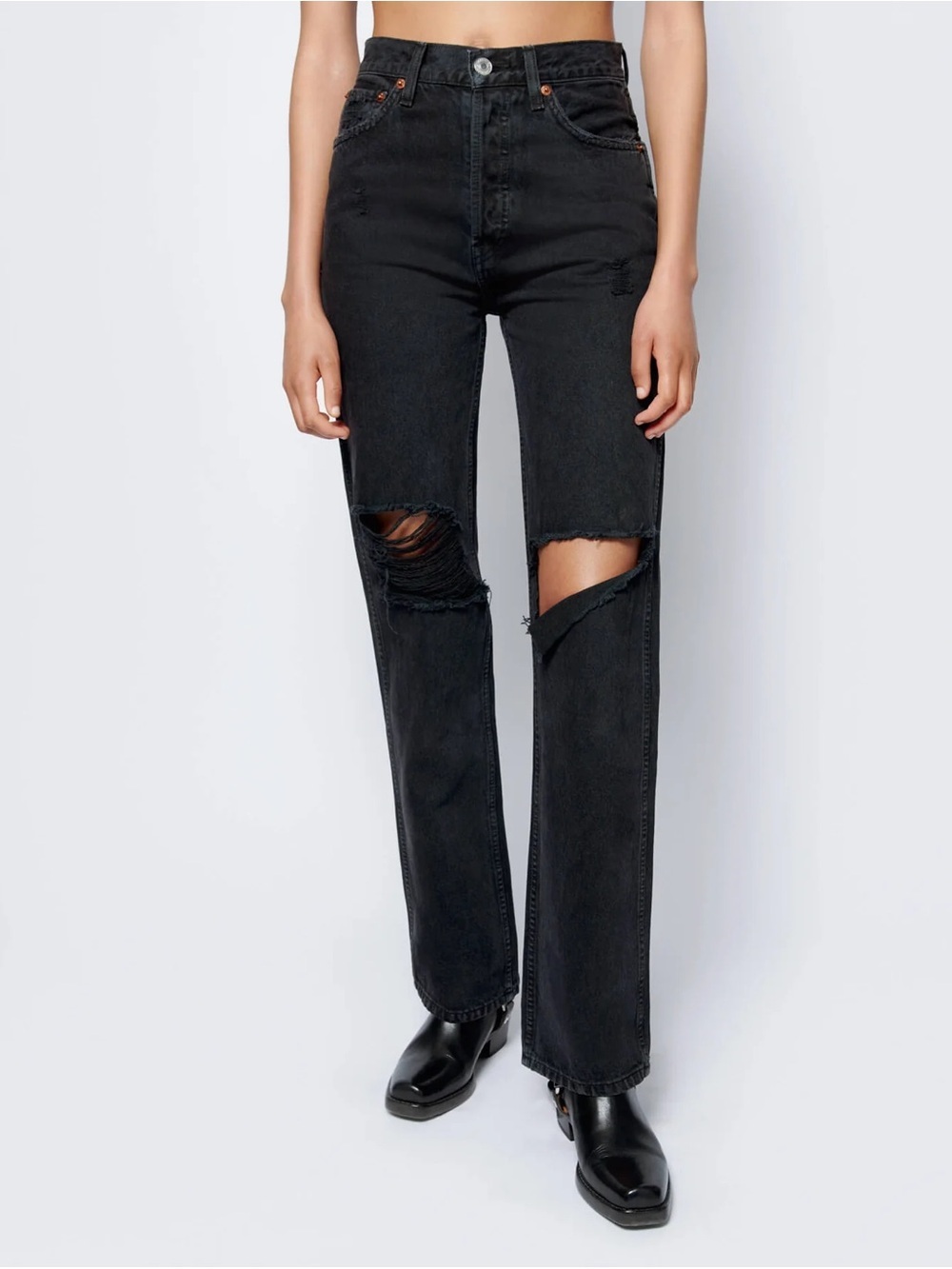 RE/DONE Black High Rise Loose Size 27
